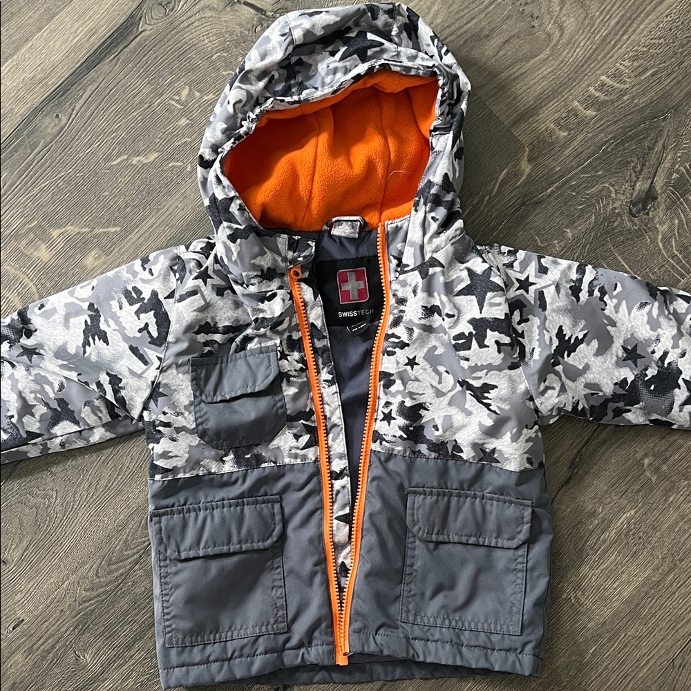 Swiss Tech Camouflage Jacket with Bright Orange Interior